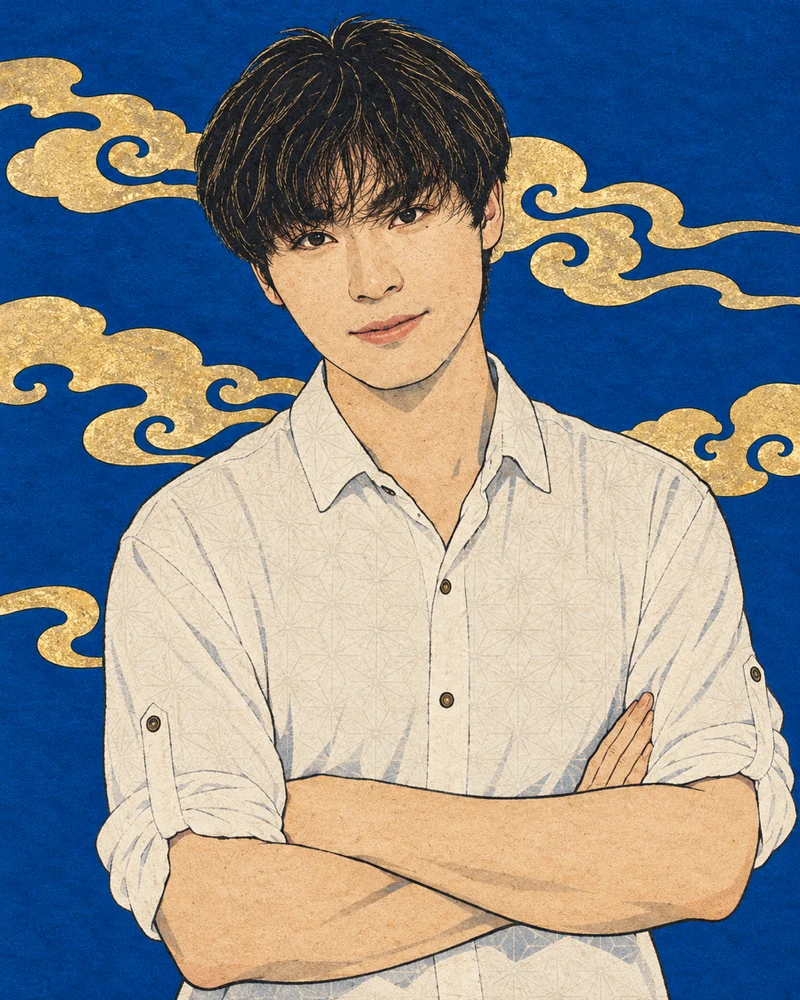 Woodblock-style portrait of Kejun Albert Ying.