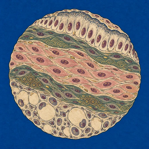 Woodblock-style painting of a section of tissue.